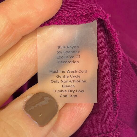 TALBOTS Tie V Neck Top Short Sleeve Jersey Knit Magenta Purple Size 1X Plus - Picture 8 of 9